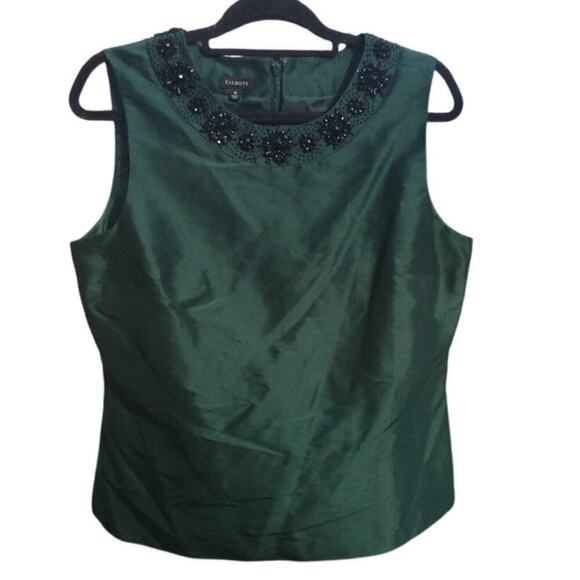 Talbots embellished top womens 12 dark green formal festive beaded shell classic - Picture 1 of 11